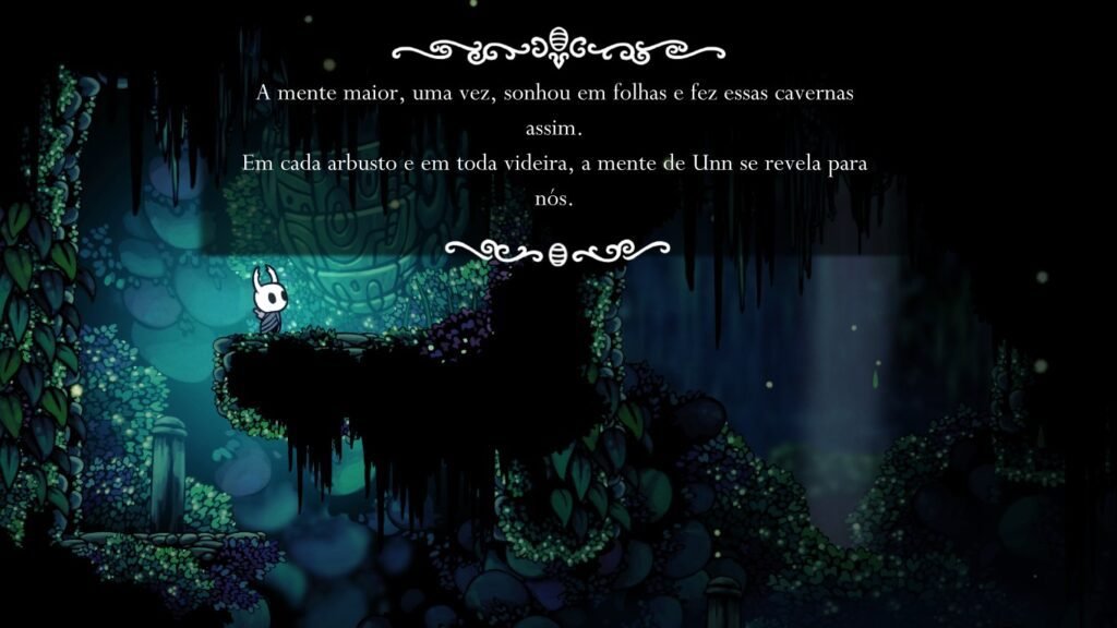 Uma das várias estátuas que contam a história de Hollow Knight