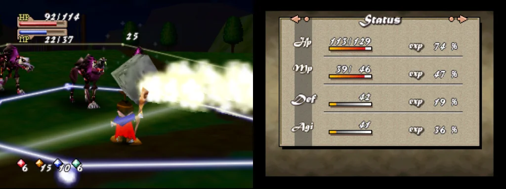 O sistema de batalha e evolução de atributos de Quest 64