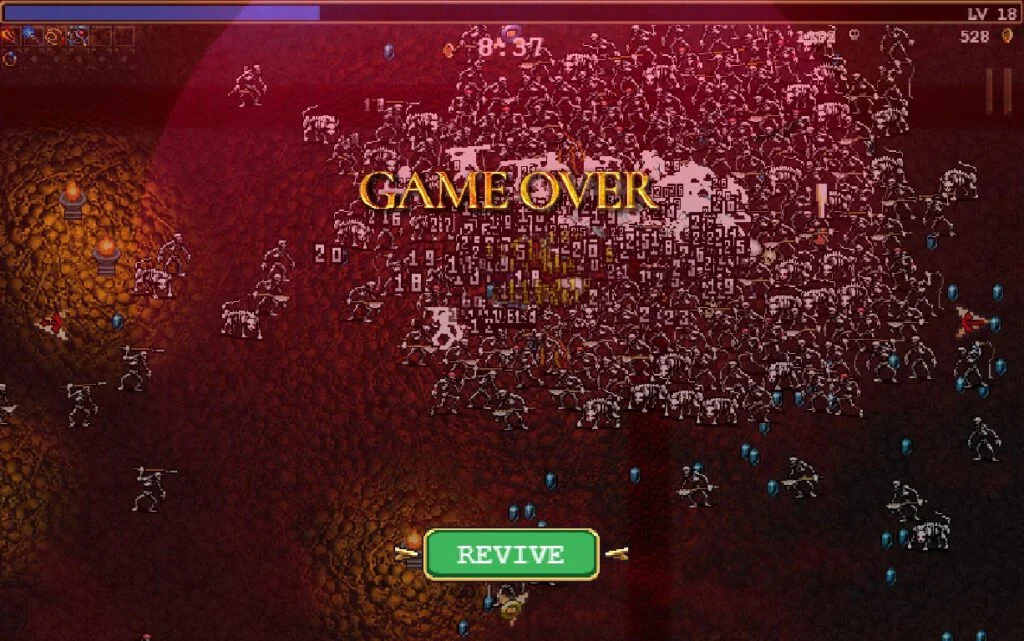 Game Over em Vampire Survivors