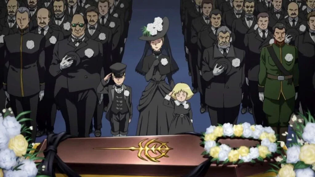 Char, Sayla e sua mãe no velório do pai