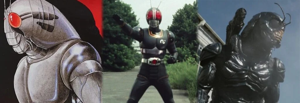 As três interpretações de Kamen Rider Black no mangá original, na série de 1987 e no reboot de 2022