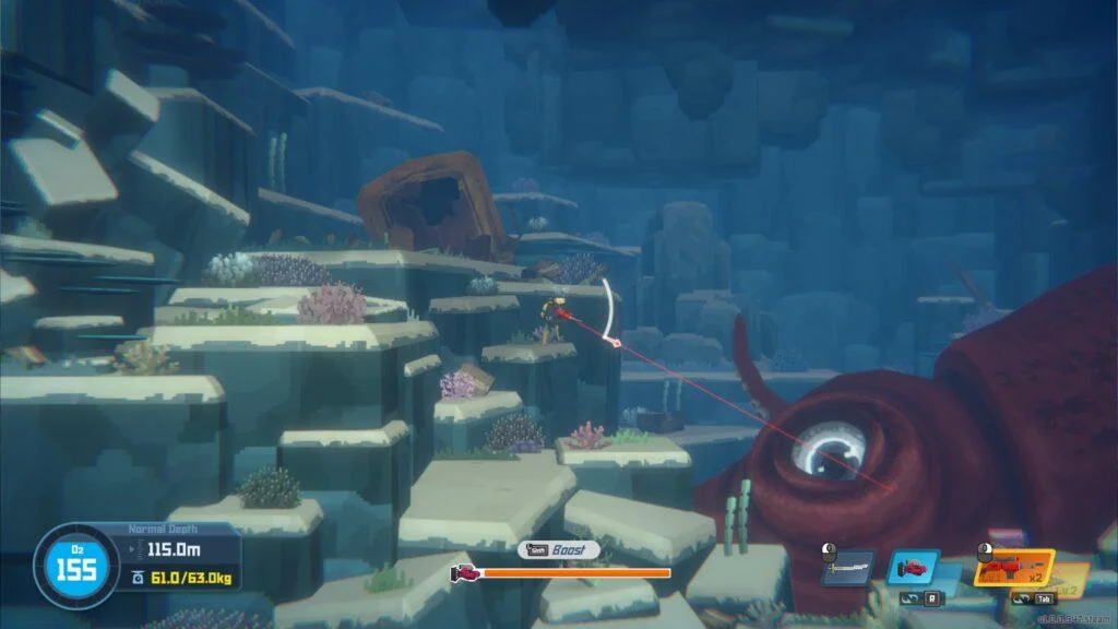 Primeiro chefão, a lula-gigante, em Dave The Diver
