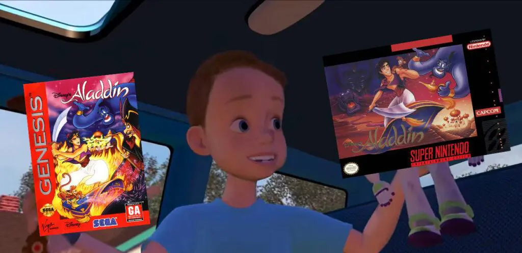 No auge dos jogos licenciados, a versão animada de Aladdin da Disney recebeu dois jogos para consoles no mesmo ano, um para Super Nintendo e outro para Mega Drive