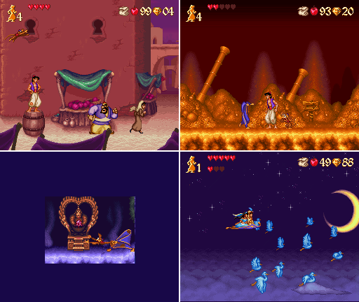 Alguns momentos de Aladdin, do Super Nintendo, que fazem referências diretas ao filme