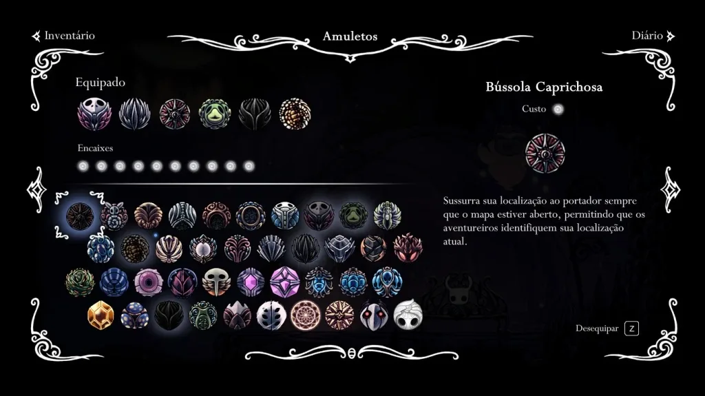 Todos os amuletos de Hollow Knight