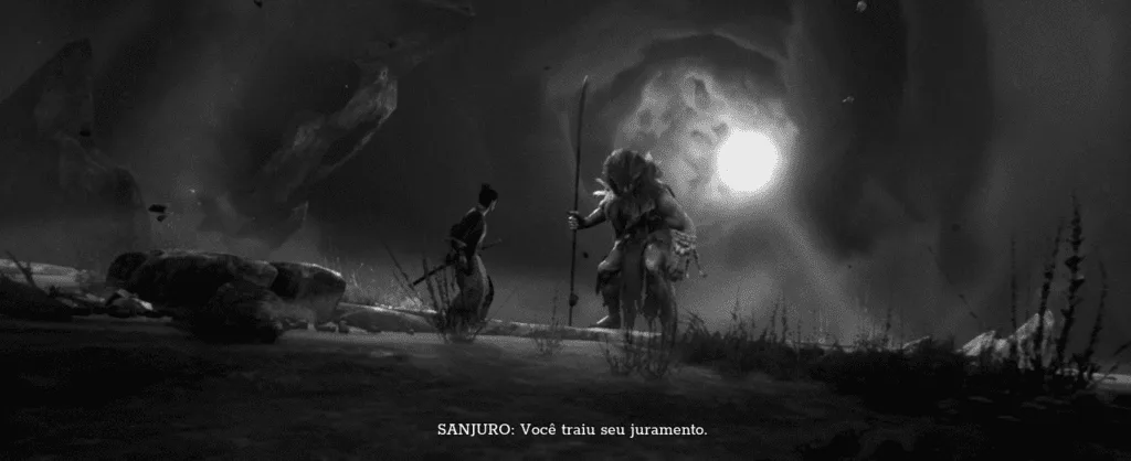 Hiroki encontrando o espírito do seu mestre Sanjuro na terra dos mortos