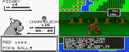 Uma comparação entre o sistema de captura de Pokémon Red & Blue e o de recrutamento de Dragon Quest V