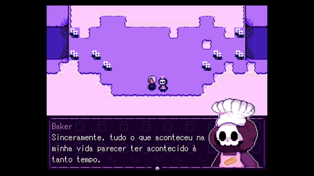 Díalogo entre Baker e Lavender na segunda dungeon de Grimm's Hollow
