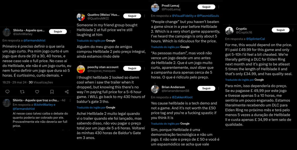 Algumas reações sobre o tamanho de Hellblade II em relação ao preço do jogo