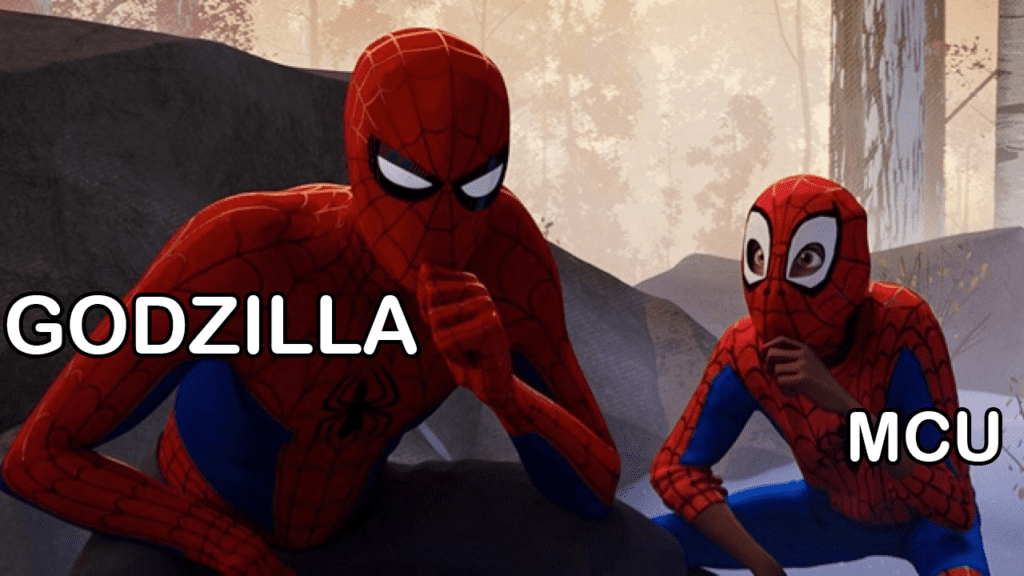 Meme do Homem Aranha para falar como o MCU poderia aprender com Godzilla