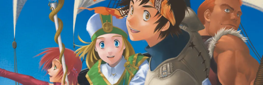 Imagem da capa do antigo RPG Maker que mostra um grupo de aventureiros de uma típica partida de RPG num navio. É também a imagem destacada do Compêndio do RPG Maker do Backlogger
