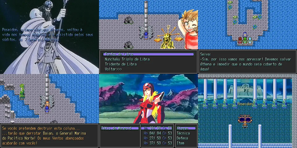 Imagens do fangame Cavaleiros do Zodíaco: Poseidon, feito no RPG Maker 2k pelo GustavoLC