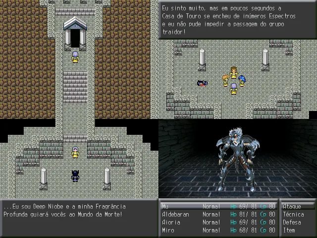 Imagens do fangame de Cavaleiros de Zodíaco de GustavoLC, A Saga de Hades, no qual ele muda a história do original e mantém o Cavaleiro de Touro vivo depois da sua luta contra Niobe de Deep