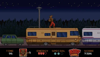 Terceira fase de Bloody Paws Unleashed mostrando o lobisomem protagonista uivando em cima de uma vã