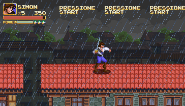 Fase nos telhados de Buccaneers Shipshape onde o personagem escorrega pelas telhas por causa da chuva