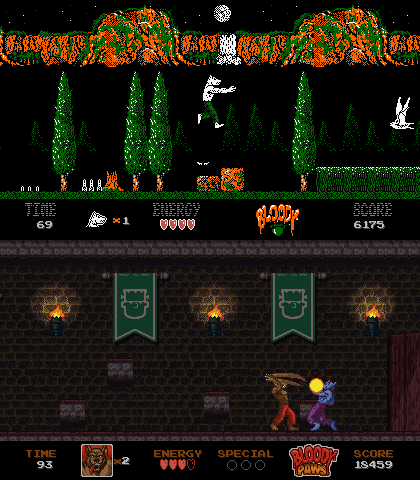 Comparação de Bloody Paws Unleashed com seu modo clássico que se aproxima da versão original de 1990