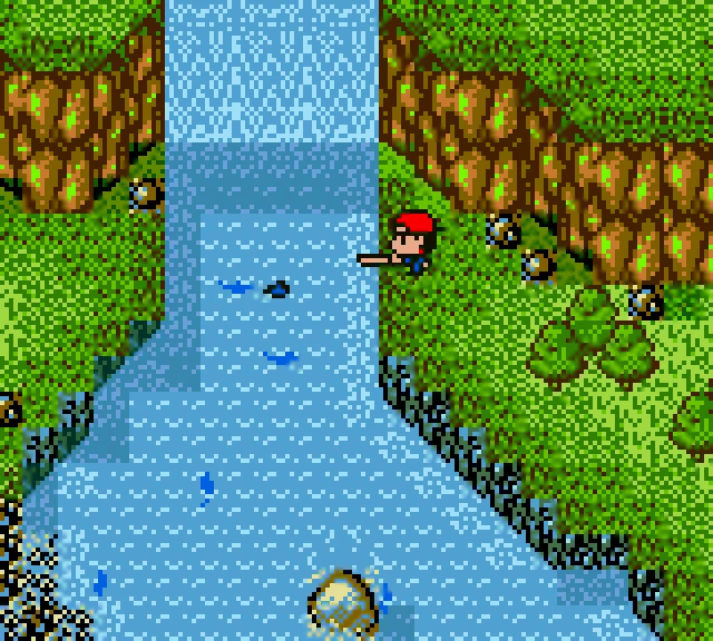 Imagem de Legend of the River King 2, um RPG de pescaria, mostrando o protagonista pescando próximo de uma cachoeira