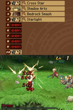 Imagem de Radiant Historia, um dos melhores JRPGs do Nintendo DS, mostrando o combate do jogo