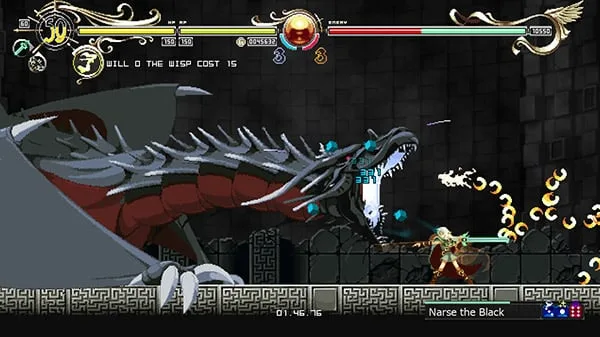Imagem de Record of Lodoss War: Deedlit in Wonder Labyrinth mostrando a protagonista, a elfa Deedlit, enfrentando o dragão negro Narse