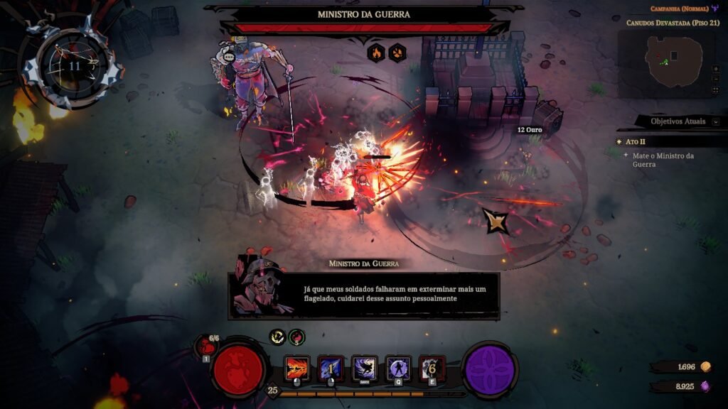 Luta contra o chefão do segundo ato em Hell Clock