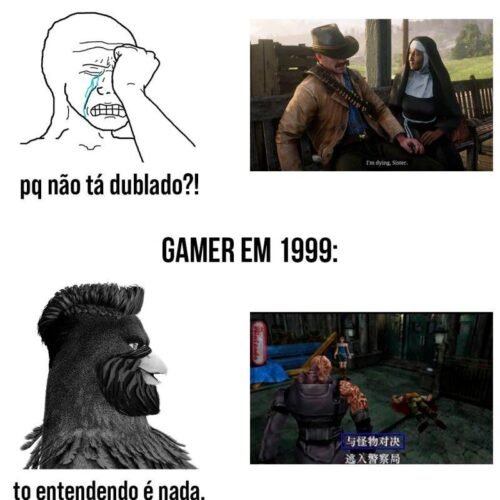 Um meme merda sobre dublagem em jogos