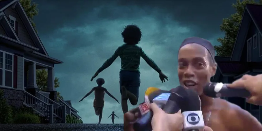 Pôster do filme A Hora do Mal editado com uma foto do Ronaldinho Gaúcho do meme "tão deixando a gente sonhar"