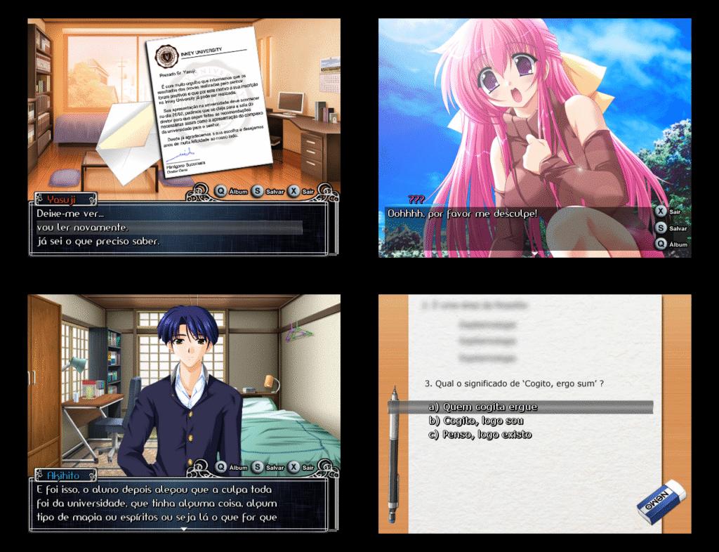 Imagens de Inkey University, visual novel feita no RPG Maker pelo Uhtred
