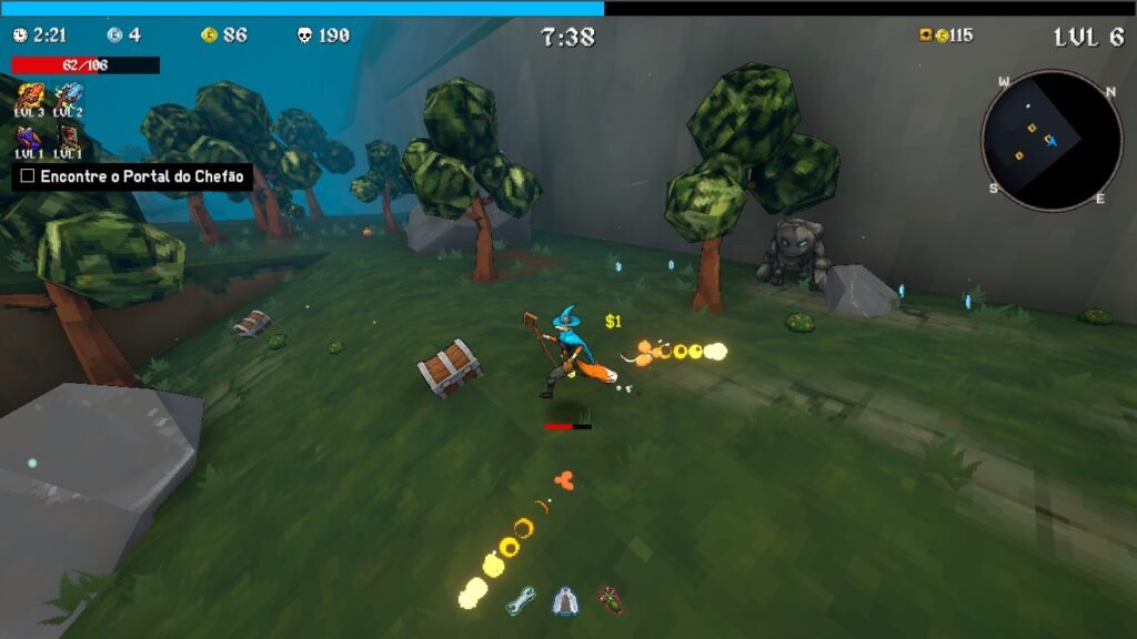 Imagem da jogabilidade de Megabonk, mais um jogo requentando a jogabilidade de Vampire Survivors