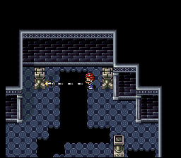 Maxim usando o gancho para atravessar um buraco no chão