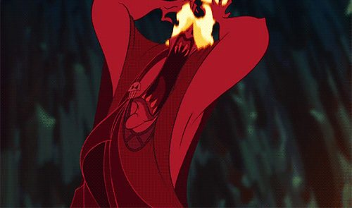 GIF do Hades, da animação Hércules da Disney, literalmente queimando de raiva