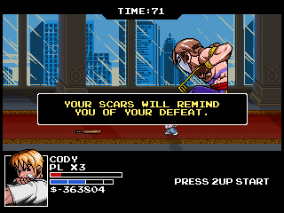 Vega aparecendo numa das rotas possíveis de Mighty Final Fight: Forever