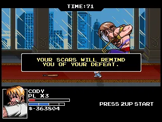 Vega aparecendo numa das rotas possíveis de Mighty Final Fight: Forever