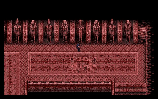 Imagem de Shūjin e no Pert-em-Hru, um jogo de terror antigo do RPG Maker que se passa na Grande Pirâmide de Gizé