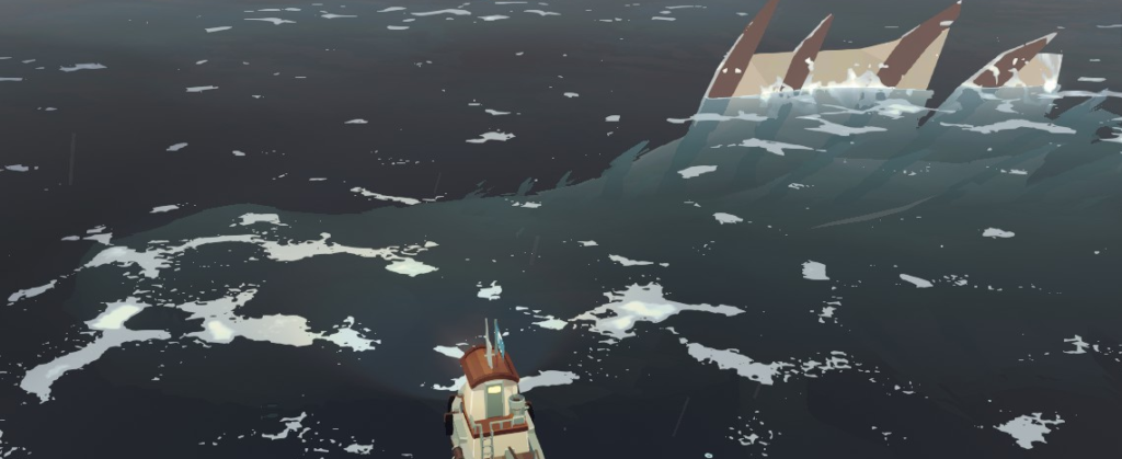 Imagem do jogo Dredge, destacando o Leviathan, um monstro marinho que protege o arquipélago