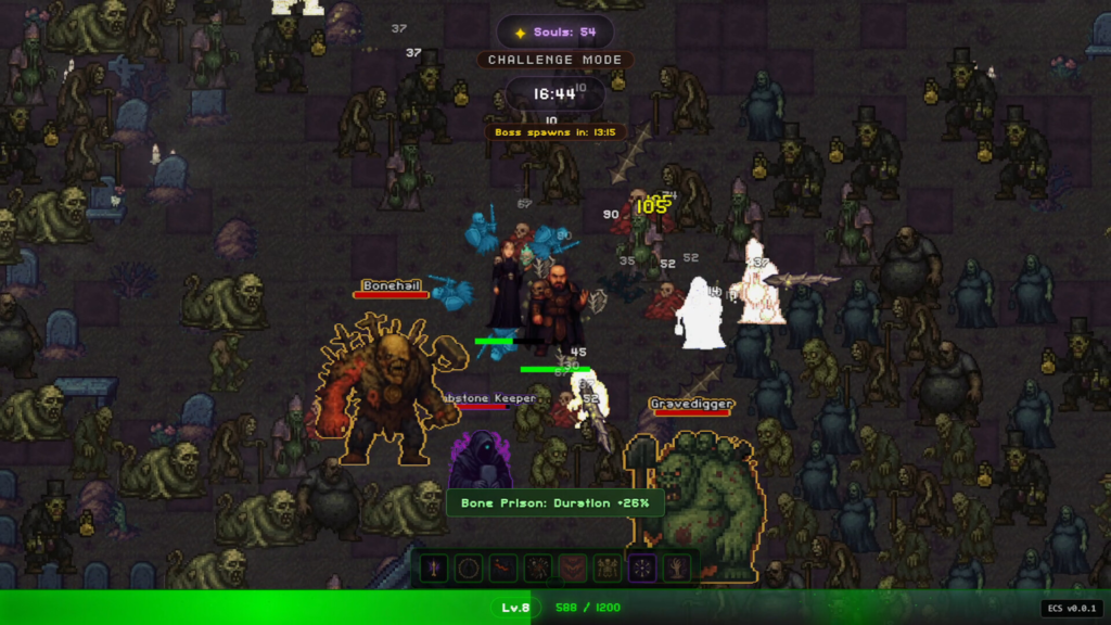 Imagem da jogabilidade de Codex Mortis, uma cópia barata de Vampire Survivors feita 100% com AI slop