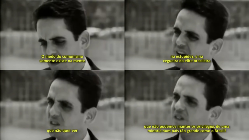 Trecho do documentário O Dia Que Durou 21 Anos que fala sobre a participação dos Estados Unidos no golpe de 64 que deflagrou a ditadura militar. A imagem mostra o Deputado Bocayuva Cunha dando um depoimento sobre o medo do comunismo que existia na época