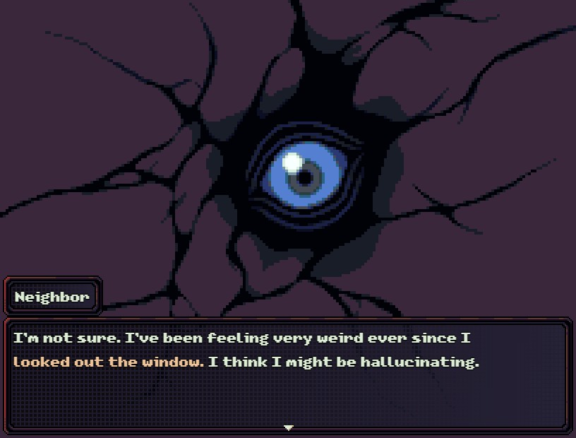 Sybil, vizinha de Sam, fala com ele através de um buraco na parede do apartamento