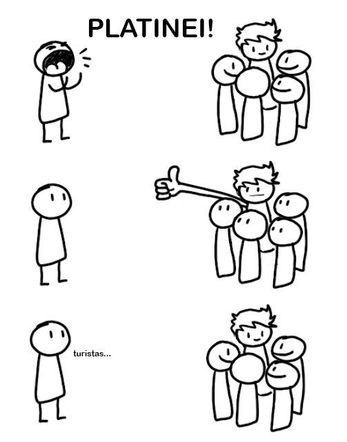 Meme do The Giant Thumb Guy, satirizando pessoas que acham que platinar jogos é grandes coisas