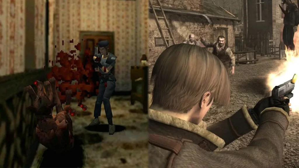 Imagens de Resident Evil 1 e Resident Evil 4 nas suas versões originais
