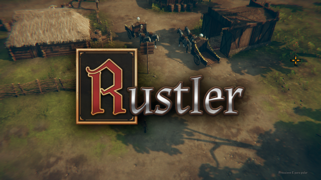 Cena de introdução do jogo Rustler, inspirado em GTA, com seu título destacado no meio da tela