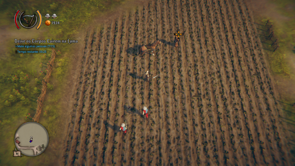 Soldados perseguindo Guy numa plantação