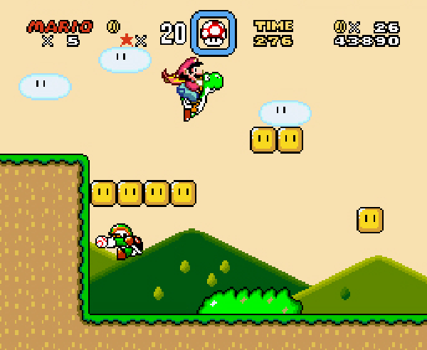 Mario montado no Yoshi em Super Mario World