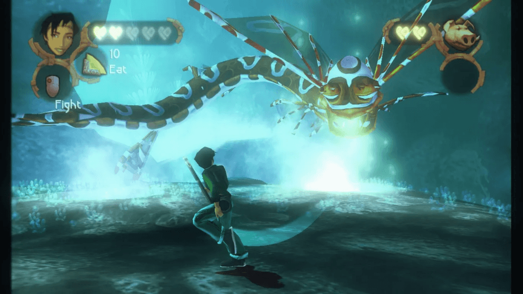 Imagem de uma luta contra um chefão de Beyond Good & Evil