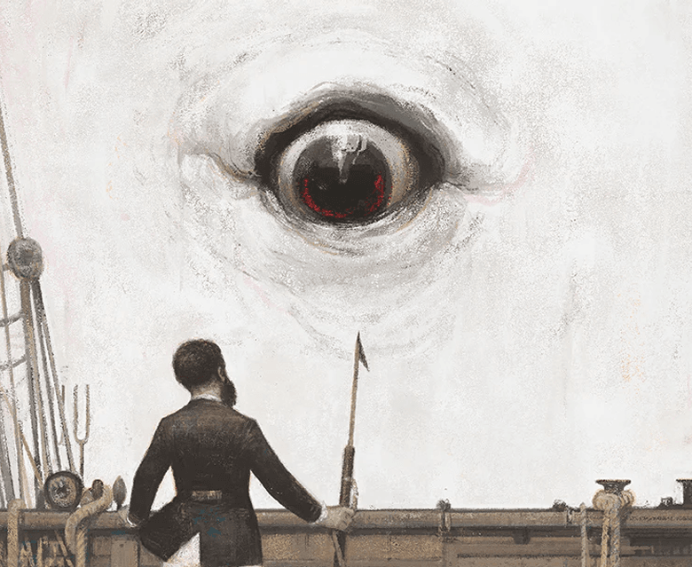 Recorte do quadro de Moby Dick, pintado Gérard DuBois, usado aqui para satirizar a tal "Crítica" que o público persegue com a mesma paranoia que o Capitão Ahab perseguia o Cachalote Branco