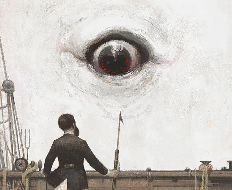 Recorte do quadro de Moby Dick, pintado Gérard DuBois, usado aqui para satirizar a tal "Crítica" que o público persegue com a mesma paranoia que o Capitão Ahab perseguia o Cachalote Branco