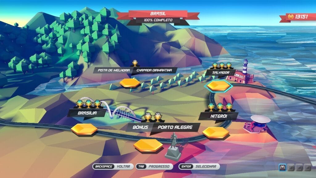 World Tour, principal campanha de Horizon Chase. A imagem mostra as pistas da região do Brasil