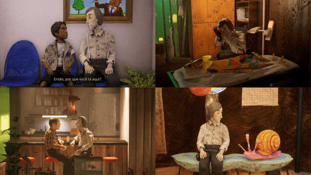 Harold conversando com diversos personagens diferentes do jogo