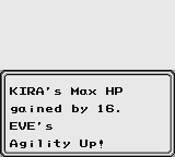 Atributos dos personagens aumentando após uma batalha em Final Fantasy Legend II