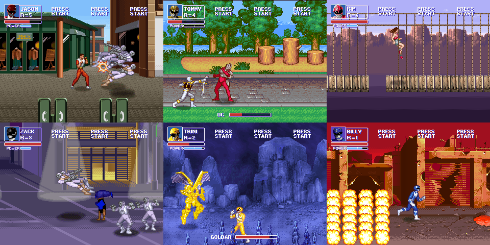 Varias imagens da jogabilidade de Power Rangers: Beats of Power