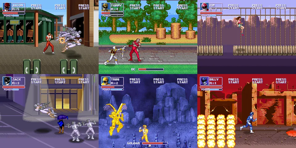 Varias imagens da jogabilidade de Power Rangers: Beats of Power